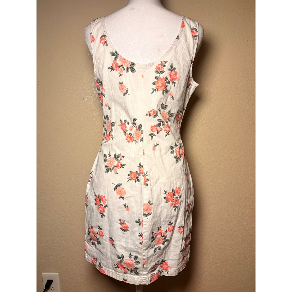 Y2K No Boundaries Floral Zip Front Denim Mini Dress Peach Pink Cream Size M - Picture 2 of 4